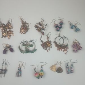 Lot of 15 homemade dangle drop statement tribal earrings